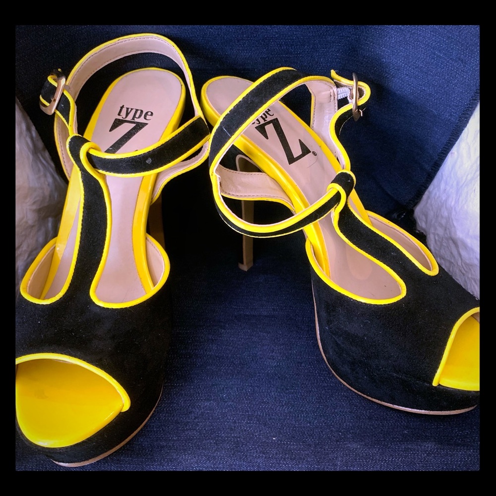 Type Z Black & Yellow suede heels